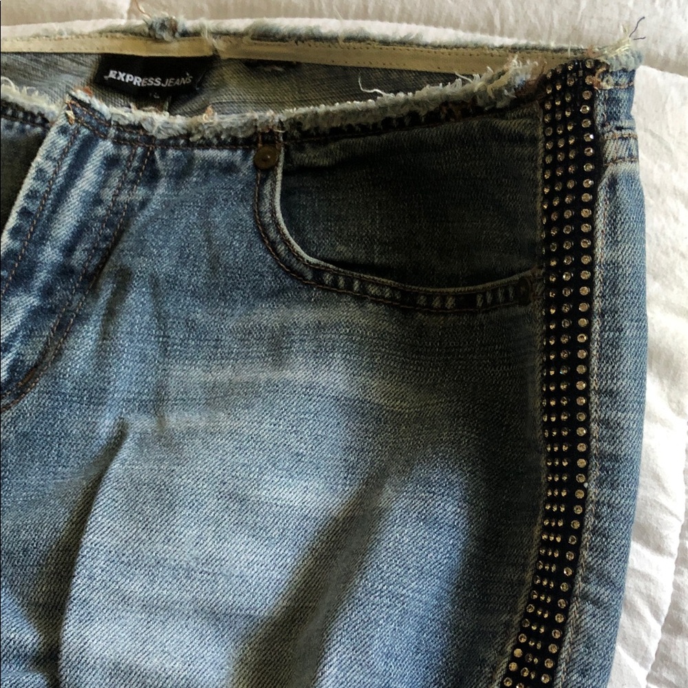 Express High-Rise Blue Denim Jeans with Studded Side Trim
